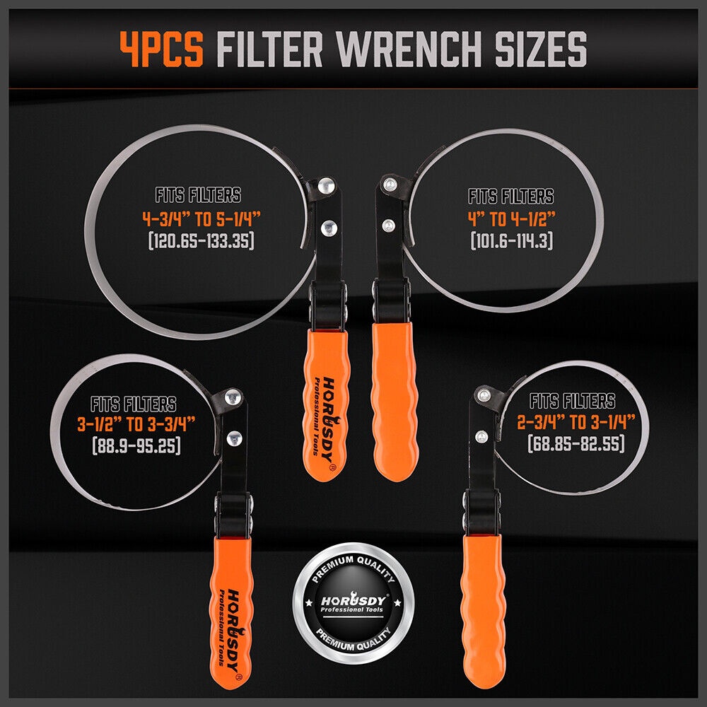 Comprehensive 5-Piece Oil Filter Wrench Set with Swivel Grip - Chrome Vanadium Steel for Durability and Rubber Handles for Comfort