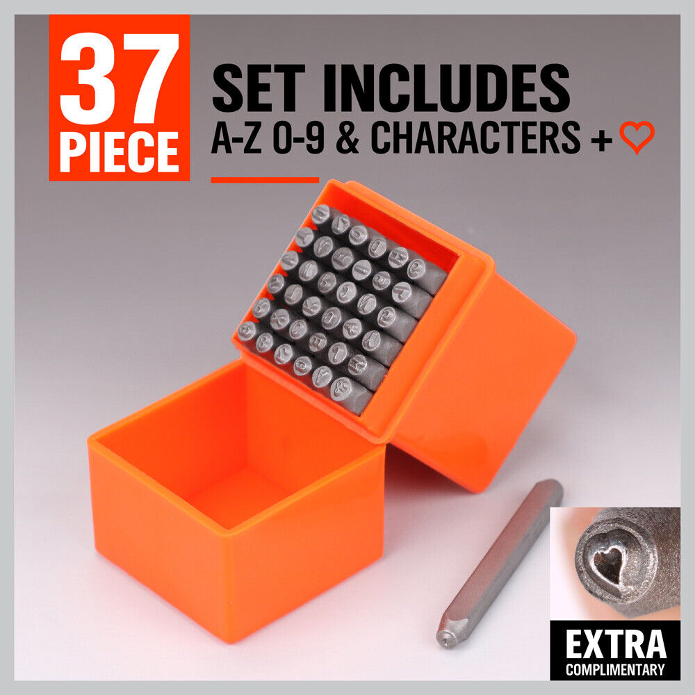 Durable 37Pcs 3mm Letter and Number Stamp Punch Set with Hardened Carbon Steel for DIY Projects on Various Surfaces