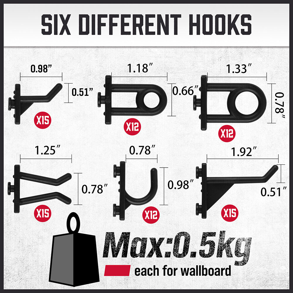 HORUSDY 8-Piece Pegboard Kit with 81 Hooks for Garage Wall Organization, Heavy-Duty Multi-Size Hook Set