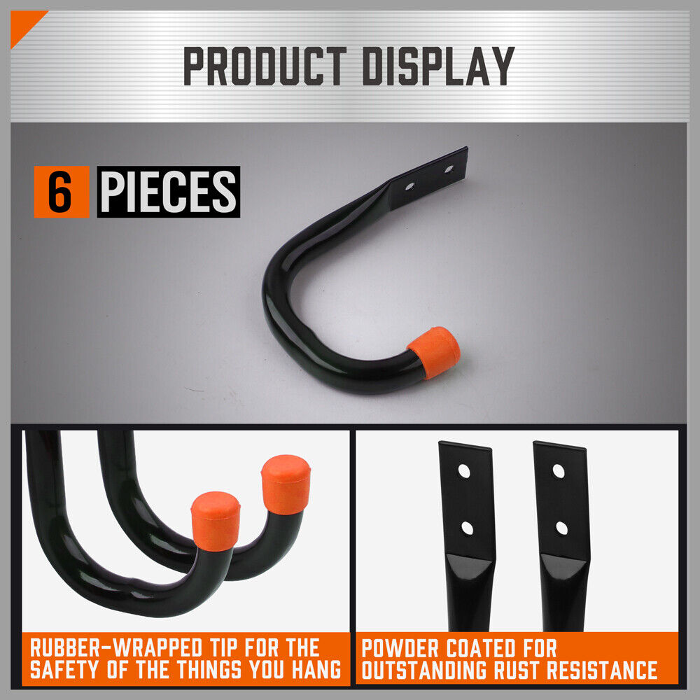HORUSDY 6Pc Wall Mount Garage Hooks Set