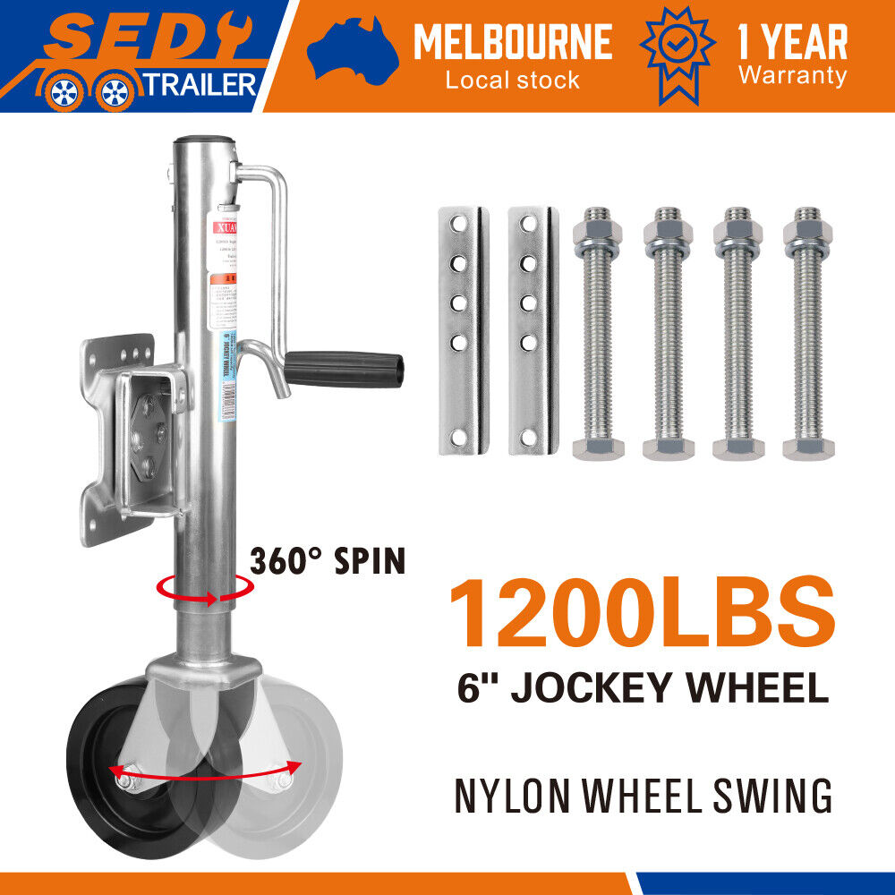 Durable 6-Inch Trailer Jockey Wheel with Swivel and Swing Up Function - 1200LBS Capacity for Caravan and Boat Trailers