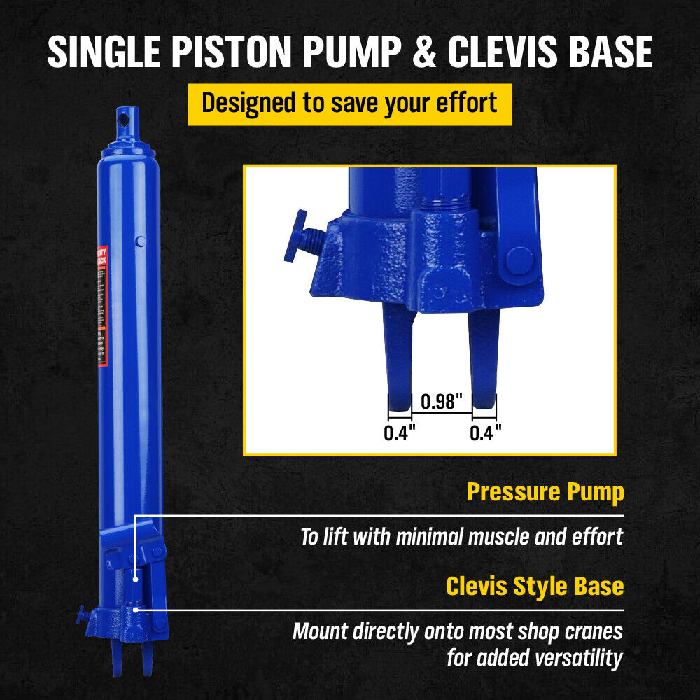 HORUSDY 8 Ton Hydraulic Long Ram Jack, 66cm-116cm Lifting Range, Sturdy Steel Construction, Ideal for Shop Cranes and Engine Hoists