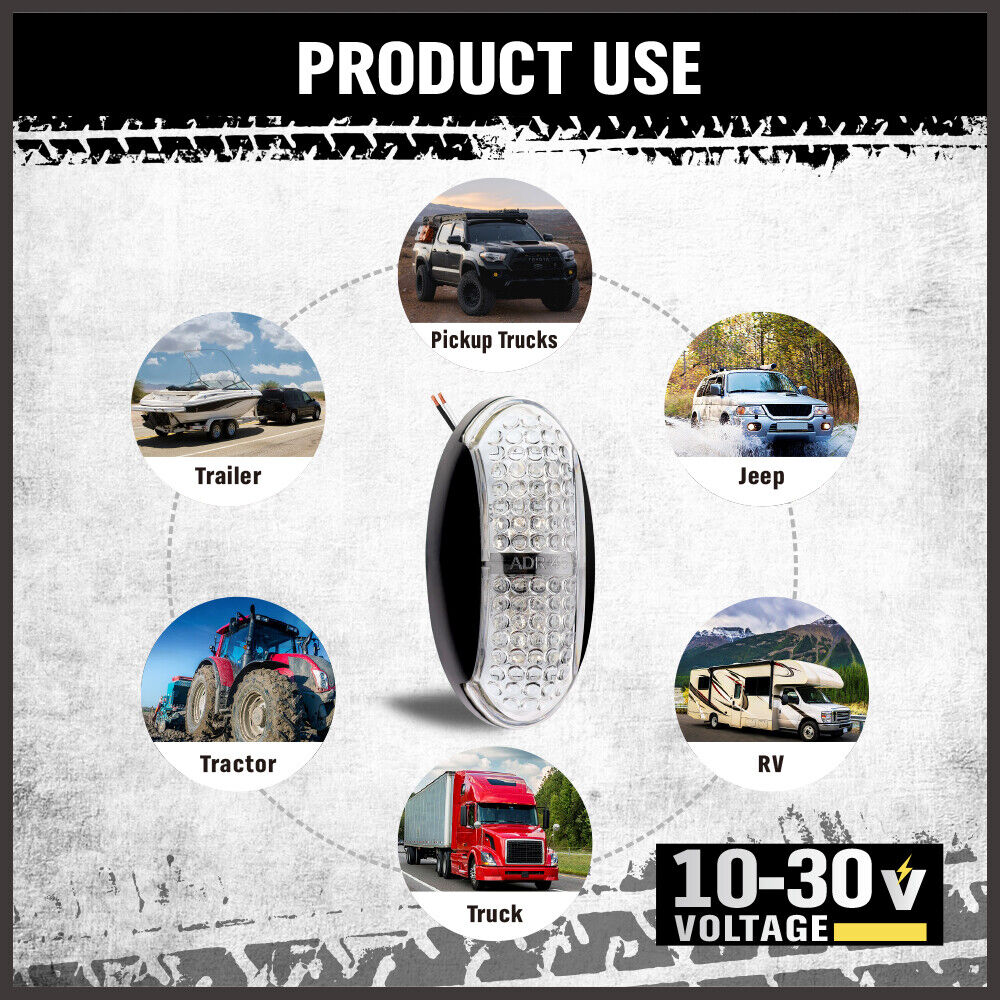 Set of 10 LED Clearance Side Marker Lights featuring ultra-bright red and yellow LED lamp beads, ideal for trucks, trailers, and caravans. Made of durable ABS and PC, shock and water-resistant, with low power consumption and easy installation.