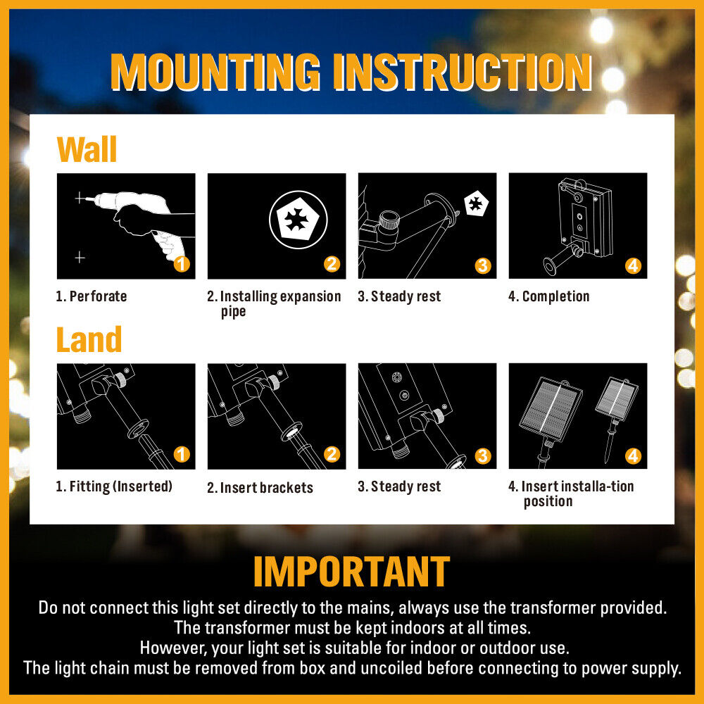 Solar-Powered String Lights for Festoon Wedding Party