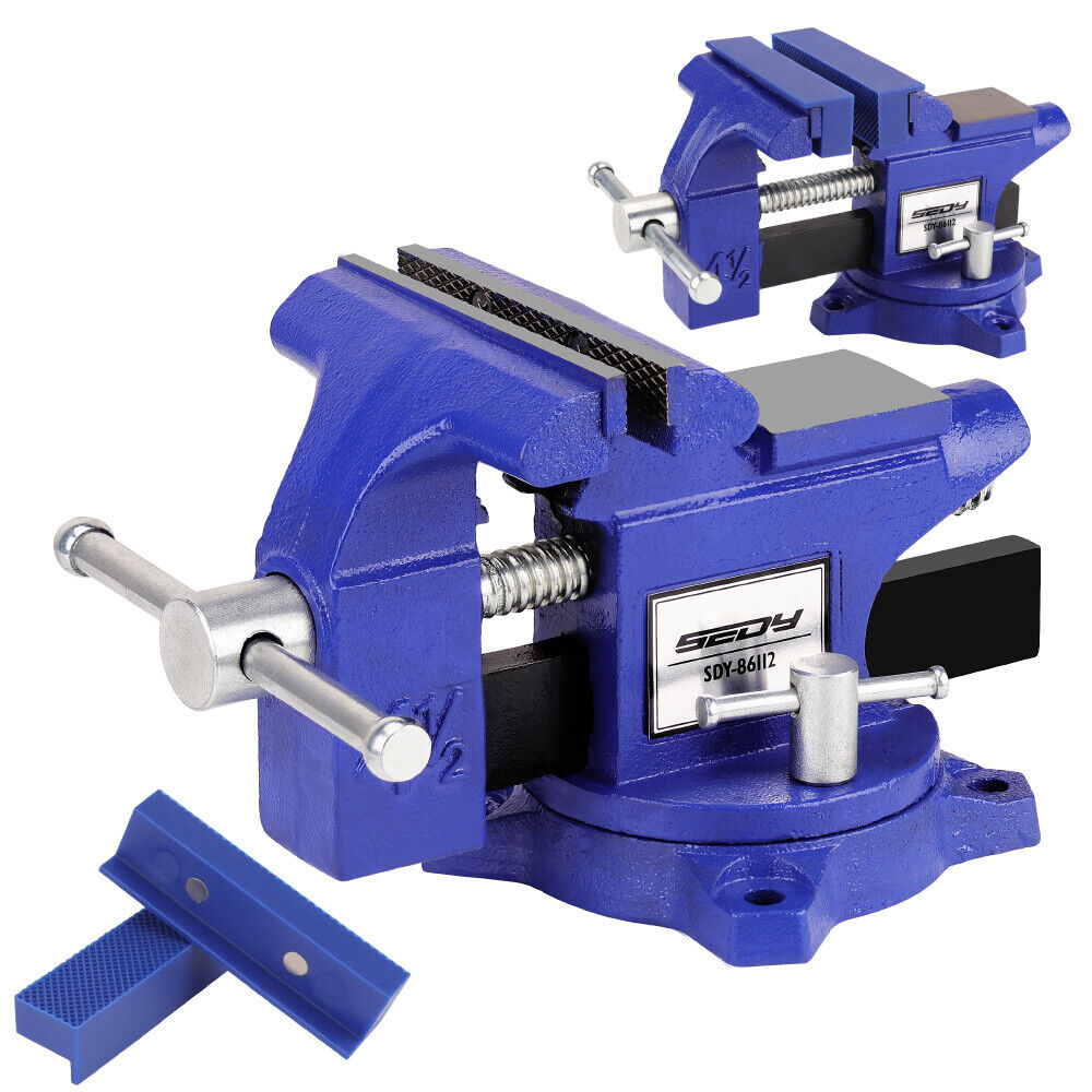 HORUSDY 4.5-Inch Blue Bench Vise with Multi-Jaw Design and Magnetic Jaw Pad, Ideal for Woodworking, Welding, and Precise Clamping