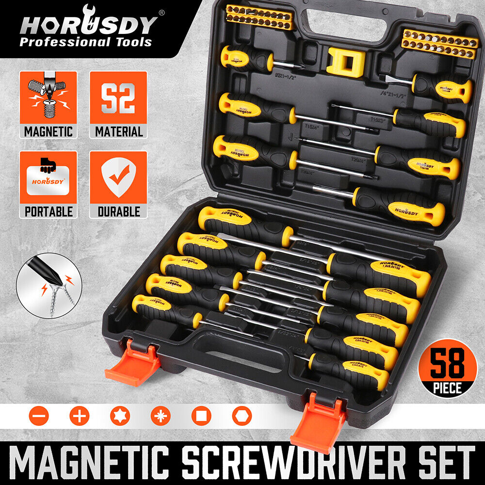 HORUSDY 58-Piece Magnetic Screwdriver Kit - Includes 16 Screwdrivers, Magnetizer, Demagnetizer, Screwdriver Holder, and 40 Replaceable Heads for Diverse Applications