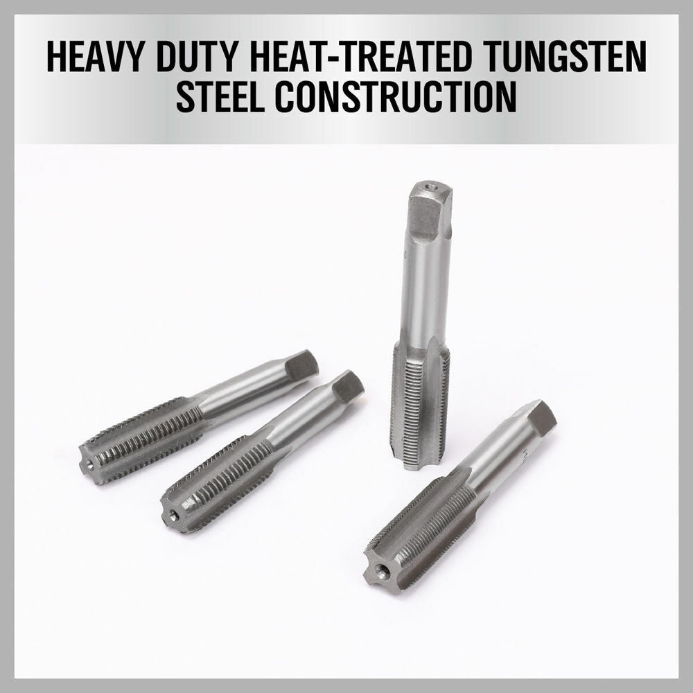 Complete HORUSDY 110-Piece Metric Tap and Die Set made of Durable Tungsten Steel, featuring Various Sizes for Screw Threading and Cutting, with Sturdy Storage Case