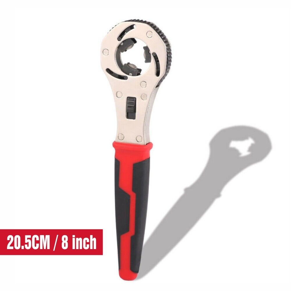 Versatile 8-Inch Auto Grip Universal Wrench - Adjustable for Inch and Metric Fasteners, Features 3 Ratcheting Steel Cams