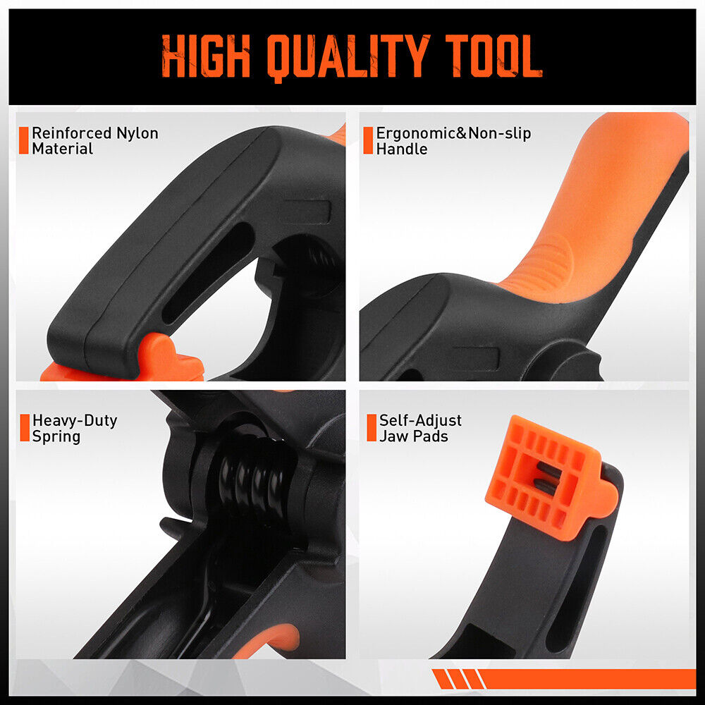 Set of 8 Heavy-Duty 5-Inch HORUSDY Rubber and Nylon Spring Clamps - Ergonomic Non-Slip Grip for Woodworking and DIY Projects