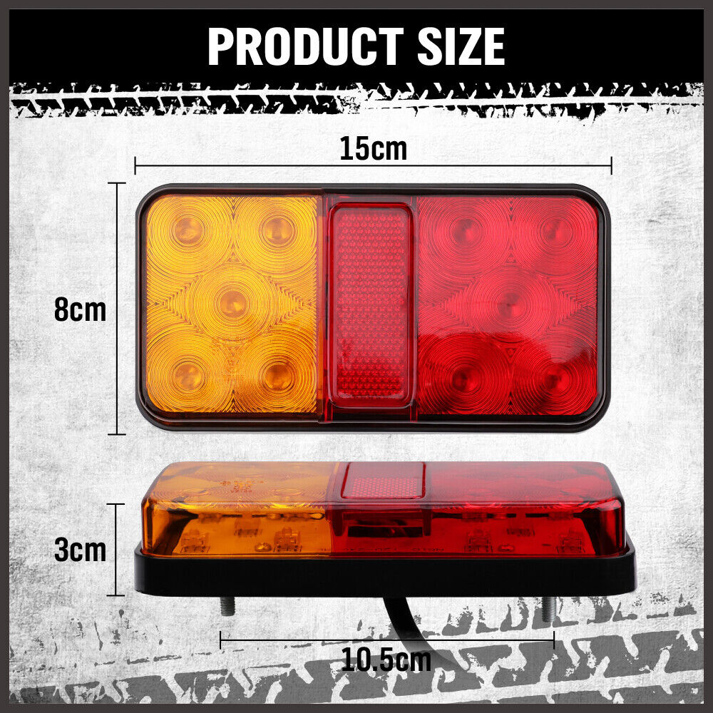 LED Trailer Tail Light Kit for Caravan Ute 7 Pin Flat Plug - Red and Yellow Lights