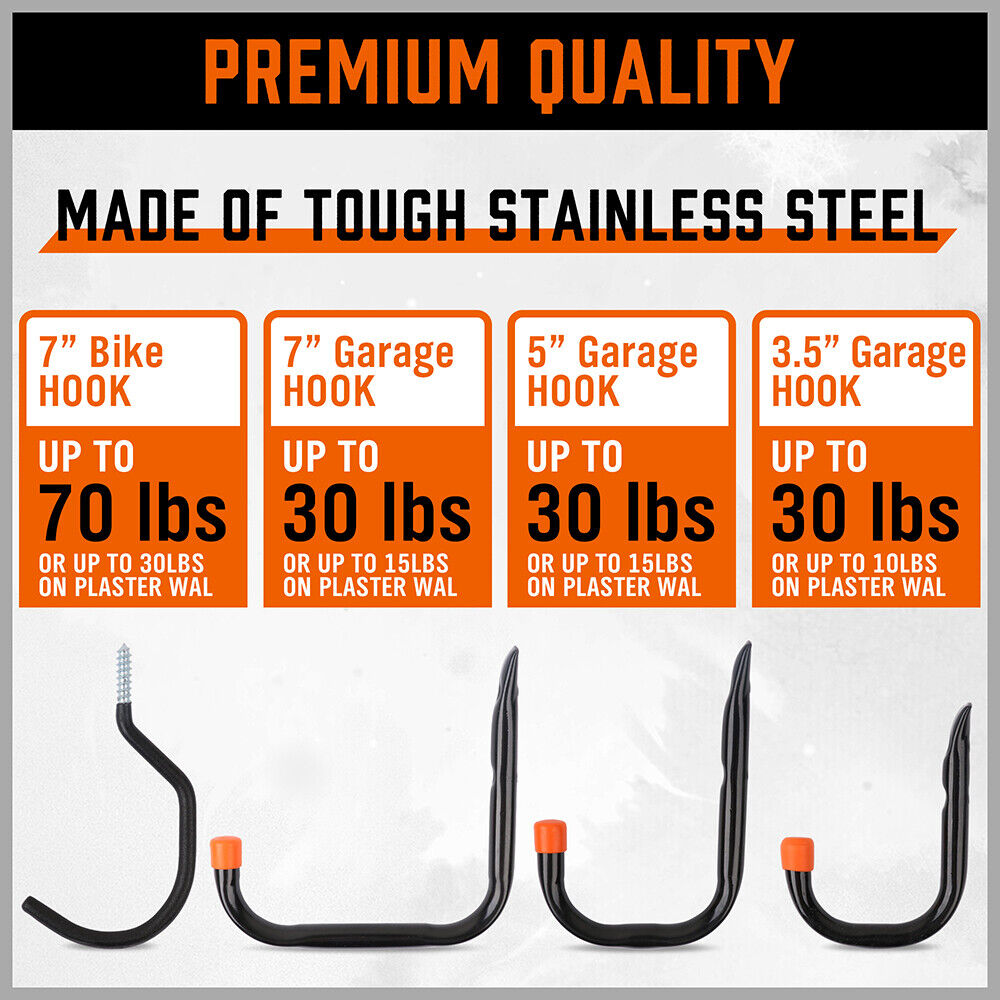 Robust 12-Piece Steel Wall Mount Hook Set for Organizing Tools, Sports Equipment in Garages and Sheds