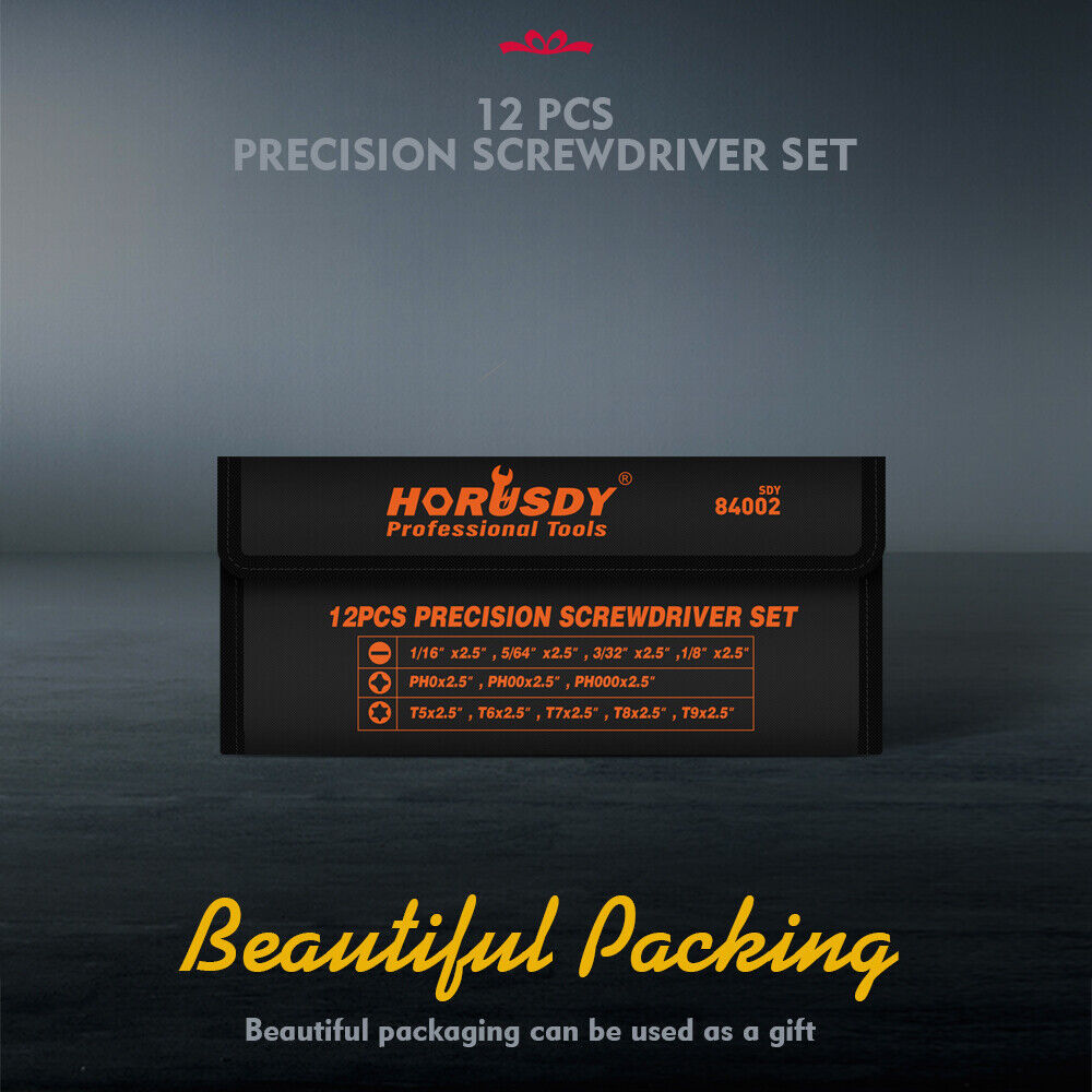 HORUSDY 12-Piece Precision Screwdriver Set, Chrome Vanadium, Magnetized Tips, Non-Slip Handle, Includes Slotted, Phillips, Torx Screwdrivers with Carrying Pouch