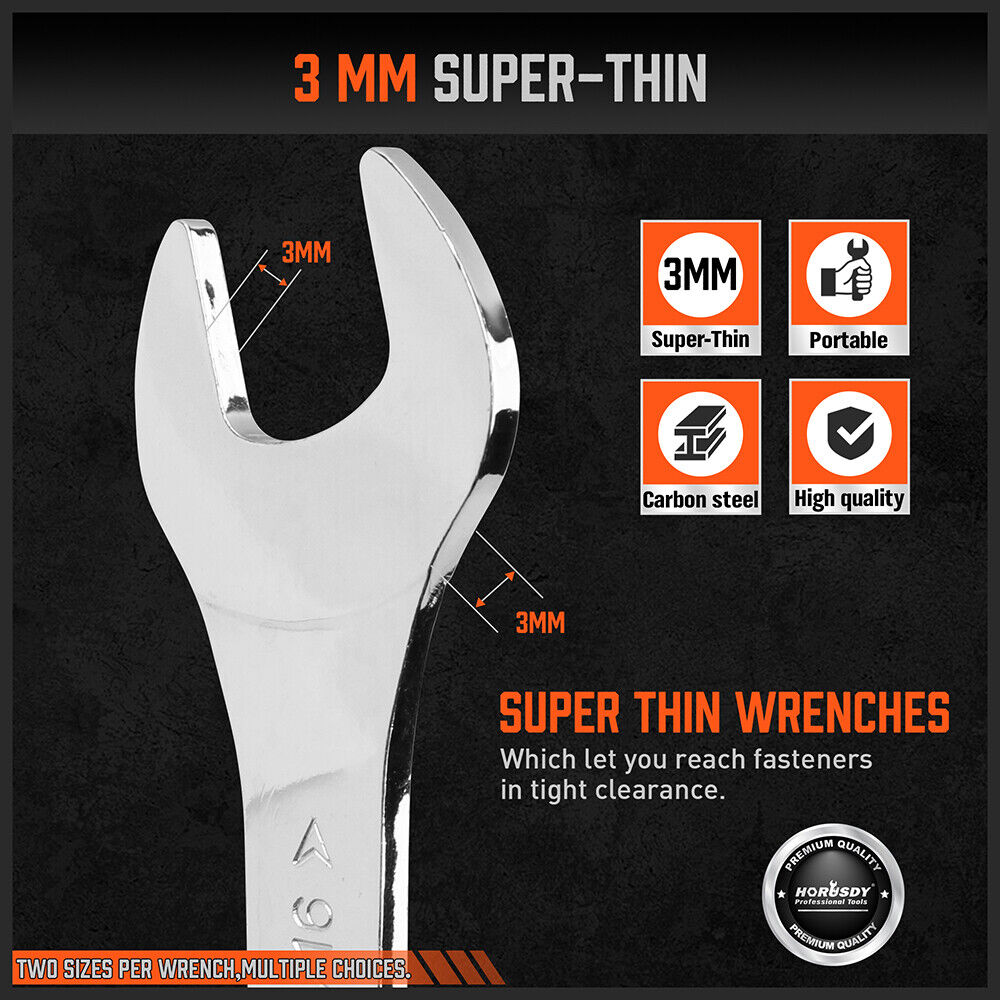 Super Thin 18-Piece Wrench Set with Pouch