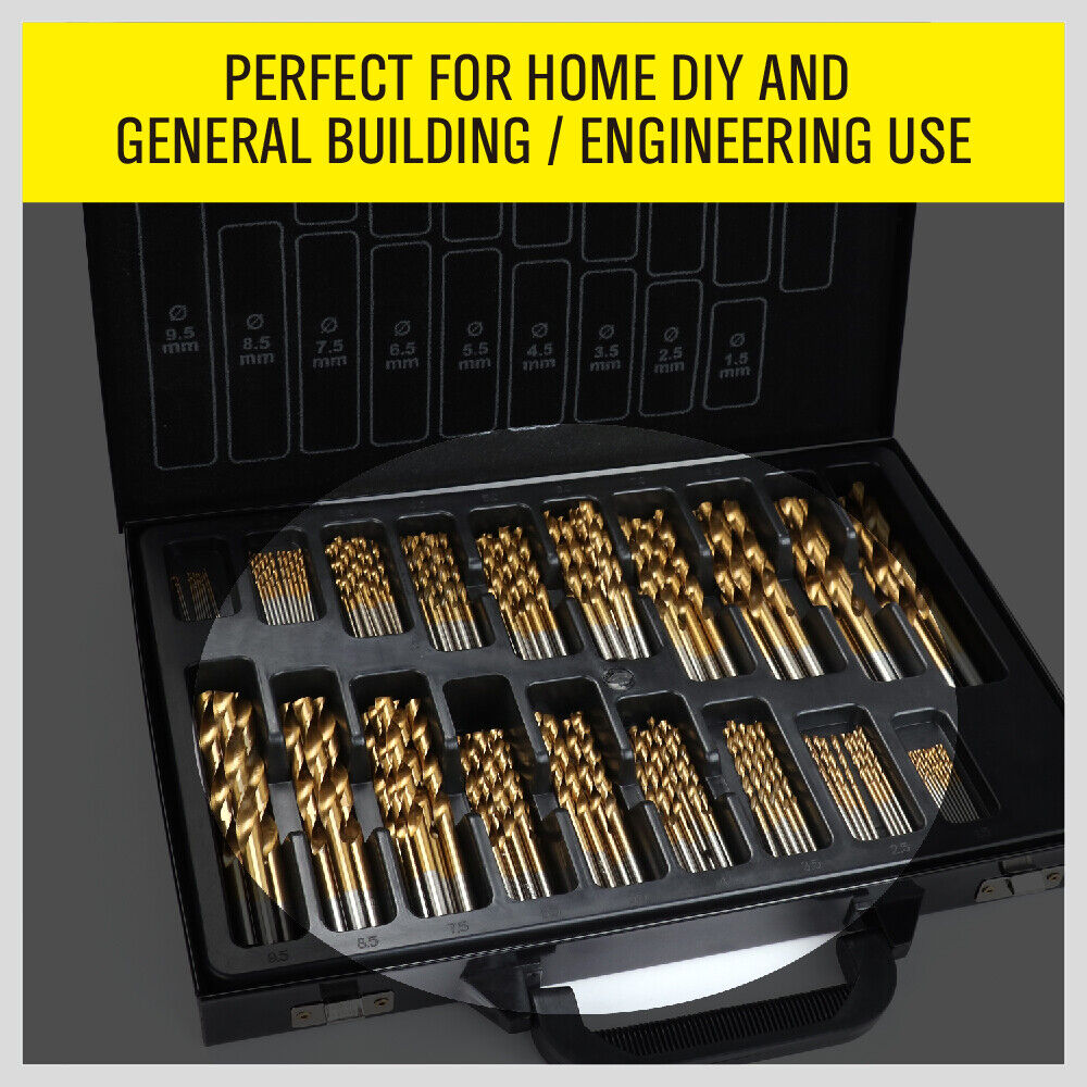 HORUSDY 170pcs Drill Bit Set, High-Speed Steel, Titanium Coated, Sizes 1-10mm, for Wood and Metal Drilling