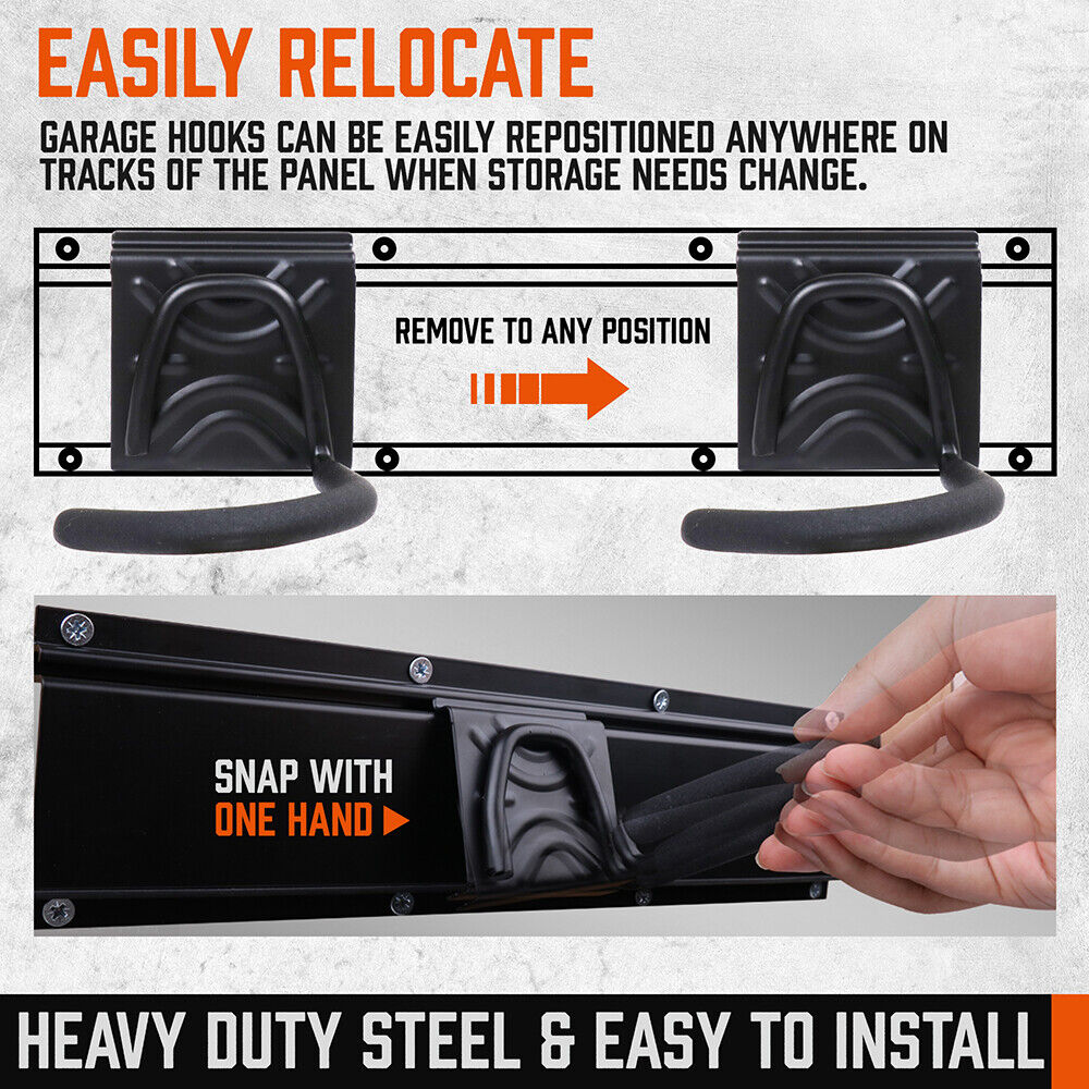 Versatile 15-Piece Wall Mount Hook Set for Organized Tool Storage on 64-Inch Heavy Duty Rail