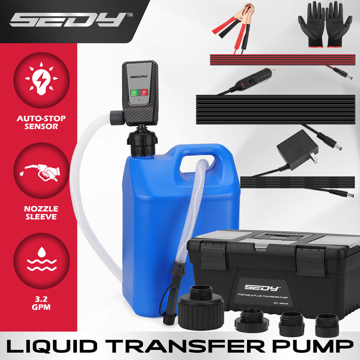 HORUSDY Battery-Powered Gasoline Hose Transfer Pump with Universal Adapters for Efficient Fuel Transfer