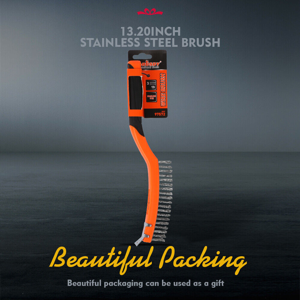 Durable 335mm Stainless Steel Wire Brush with Rubber Grip for Surface Cleaning