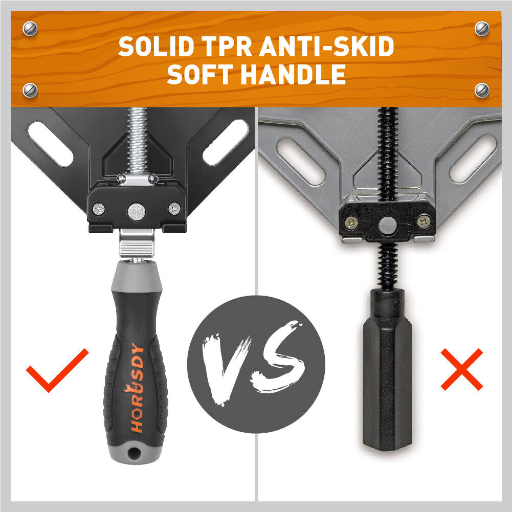 Durable aluminum alloy 90-degree corner clamps with quick-release adjustable jaws.