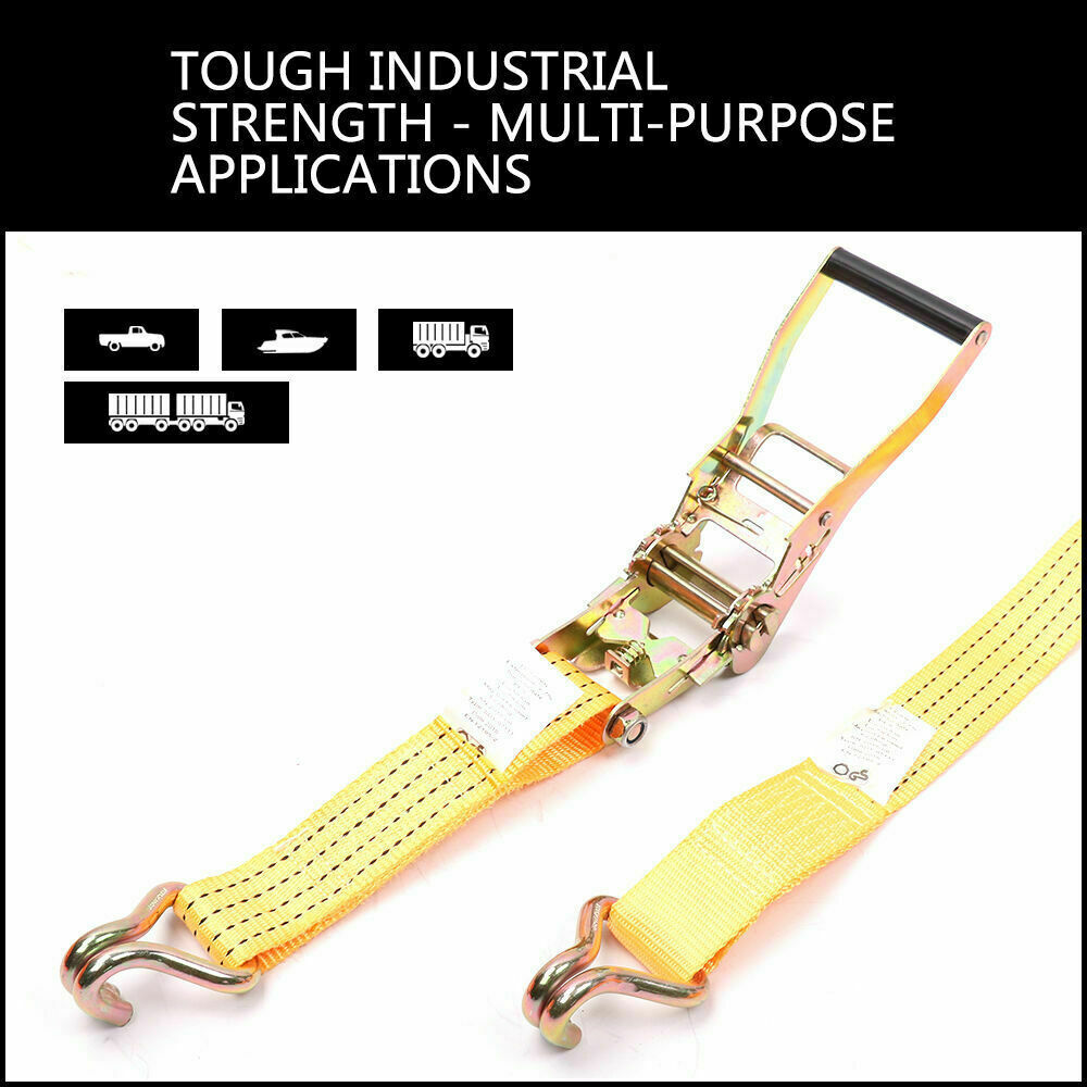Durable 50mm wide and 10-meter long ratchet tie down strap, capable of handling a load of up to 2000KG. Perfect for securing cargo on trucks, trailers, and boats. Features weather-resistant woven polyester construction with a user-friendly ratchet mechanism for enhanced tension and effortless securing