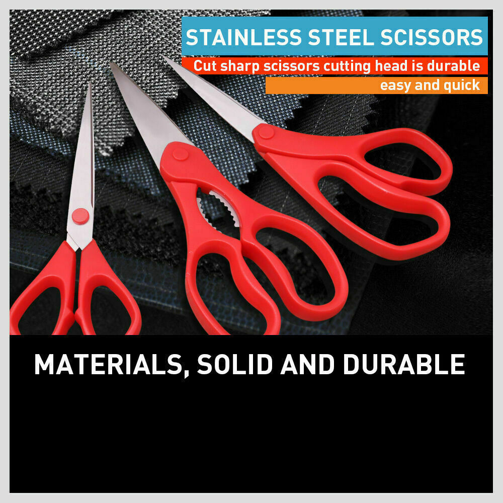 Image of a versatile 3-piece stainless steel scissors set, featuring sizes 215mm, 210mm, and 180mm, ideal for kitchen, home, and office use.