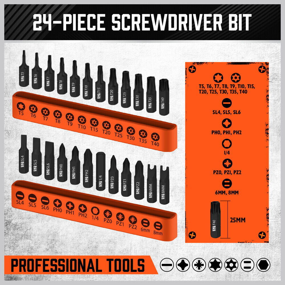 HORUSDY 25-Piece Screwdriver Set Featuring Magnetic Ratchet Bit Driver, Slotted, Philips, Torx, Spade, and Hex Bits for Diverse Household and Office Use