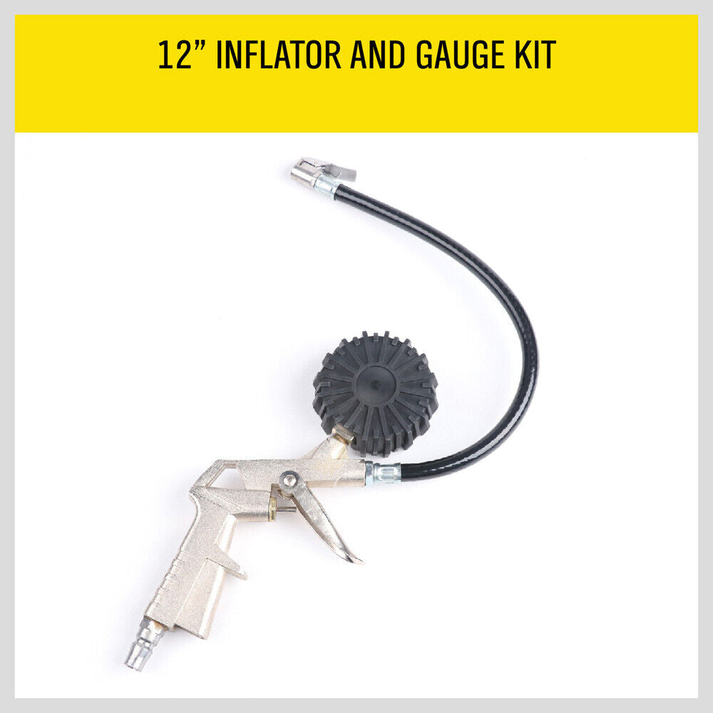 Air Tyre Inflator with Pressure Meter - Car and Truck Tire Pump with Hose Gauge, Max 220PSI, Zinc Alloy