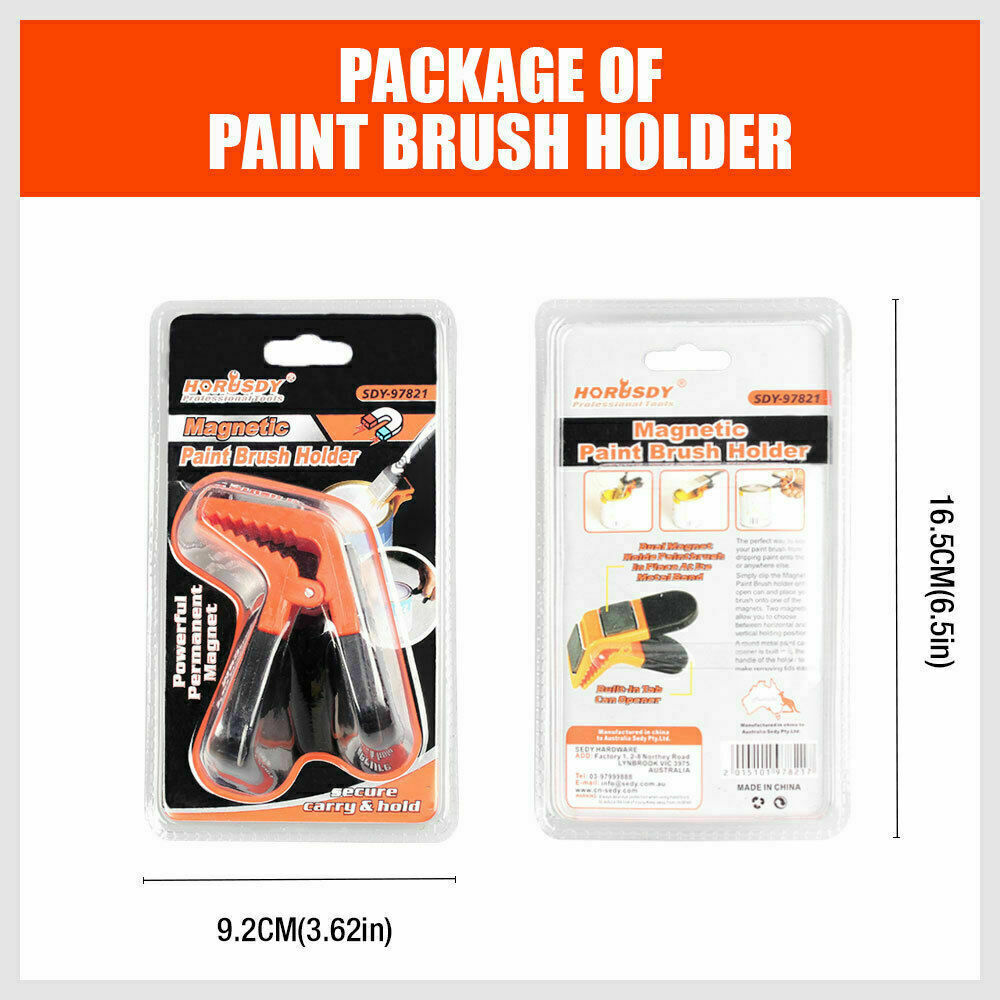 Convenient 2-in-1 magnetic clamp with integrated brush holder and paint can opener, designed to enhance painting efficiency and organization.
