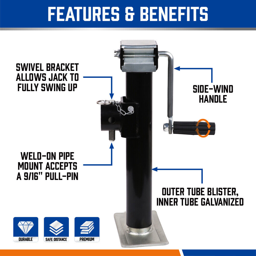 HORUSDY 4x Heavy-Duty Trailer Jack Leg Stands with Side Handle, 5000lbs Load Capacity, Ideal for Caravans and Trailers