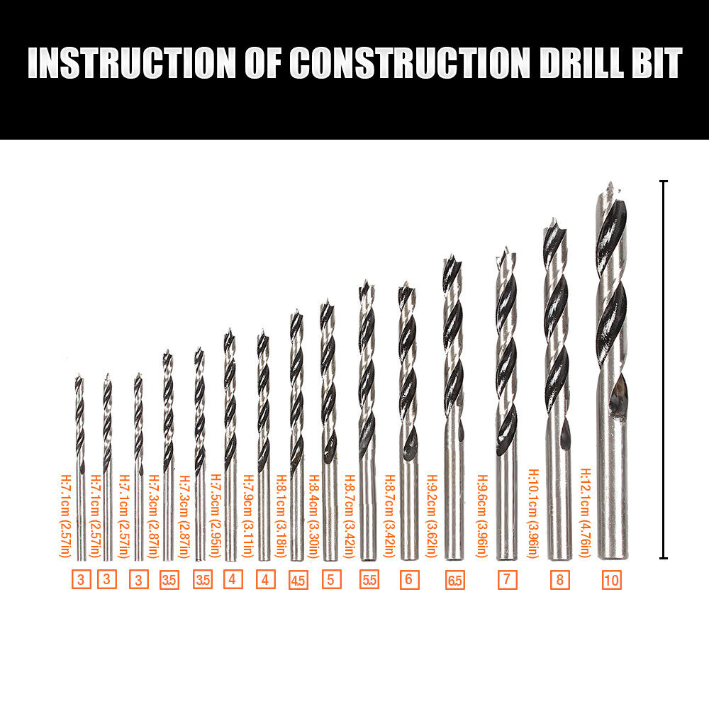 Comprehensive 45-Piece HSS Drill Bit Set, including 15 Metal, 15 Wood, and 15 Concrete Drill Bits in Various Sizes, with a Sturdy Carrying Case