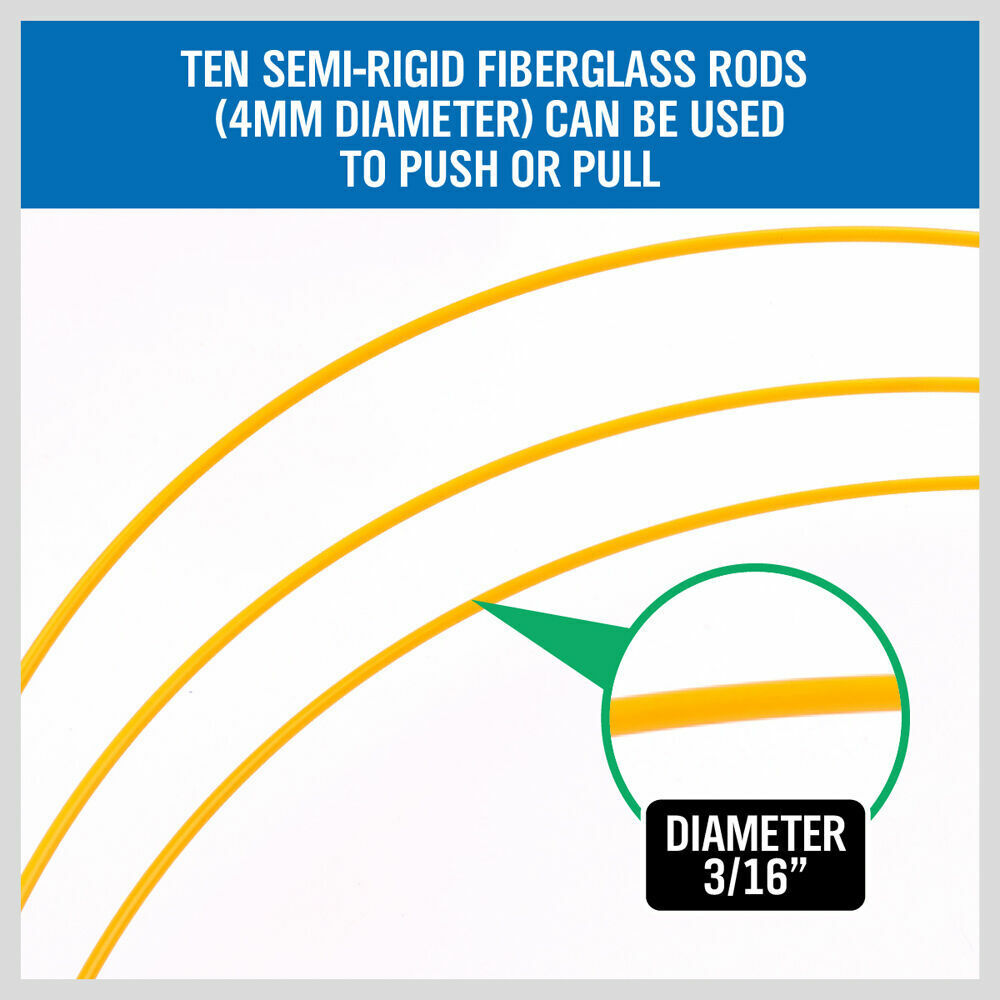 10.5m Long, 4mm Diameter Fiberglass Push Pull Rods for Wire Cable Installation by Electricians and Contractors