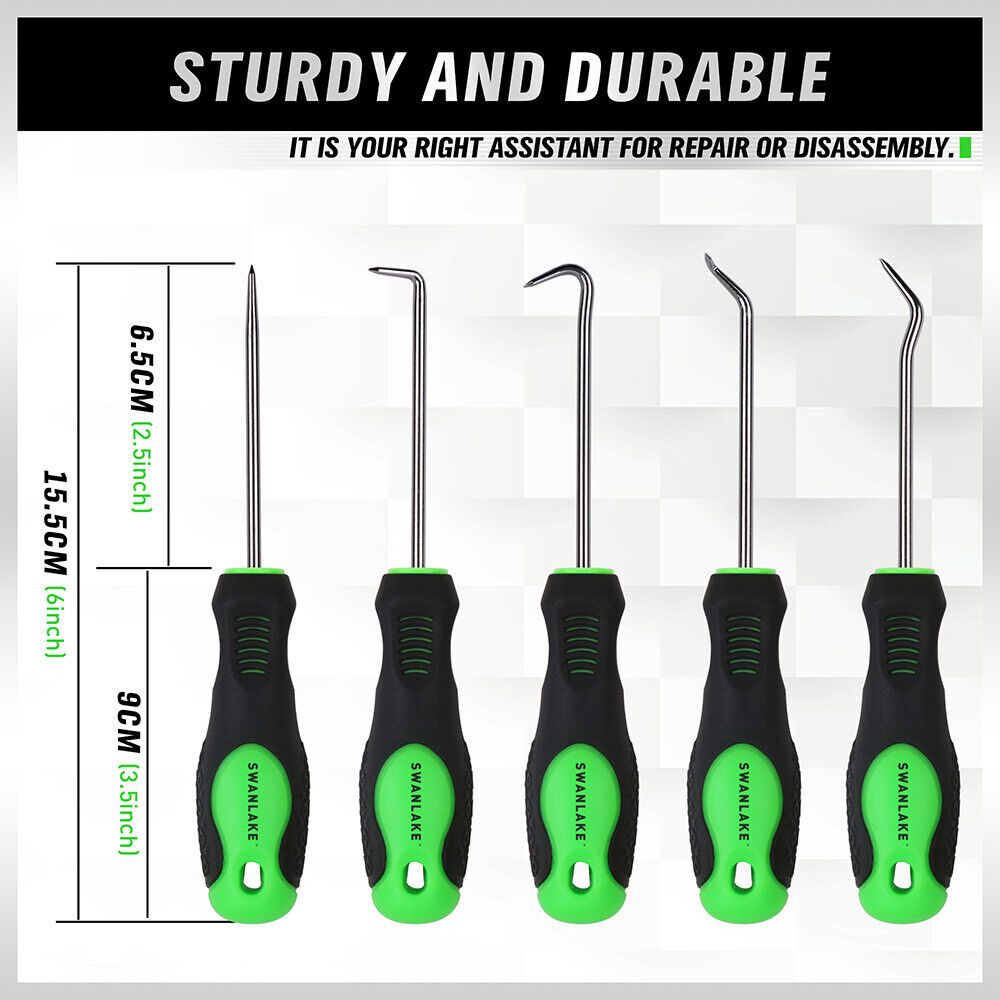 SWANLAKE 10-Piece Pick and Hook Set with CR-V Steel Shafts, Non-Slip Handles, and Storage Pouch for Automotive and Electronics Use