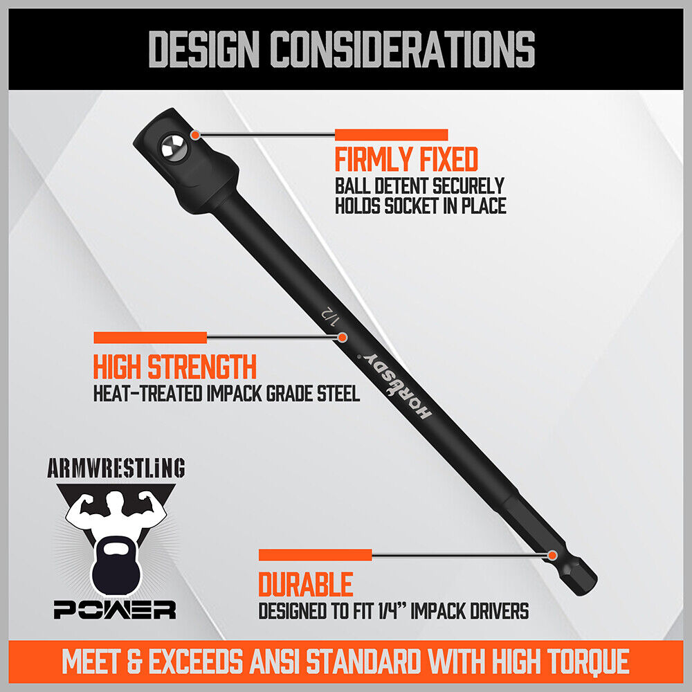 6Pc Heavy Duty Impact Driver Socket Adapter Set - Chrome Vanadium Steel with 3" & 6" Extensions for Versatile Use