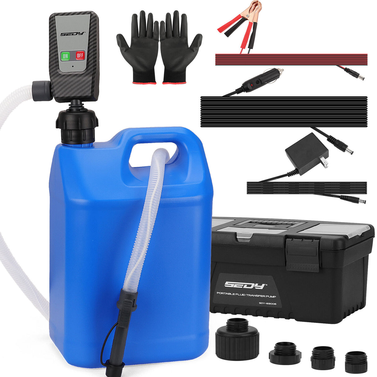 HORUSDY Battery-Powered Gasoline Hose Transfer Pump with Universal Adapters for Efficient Fuel Transfer