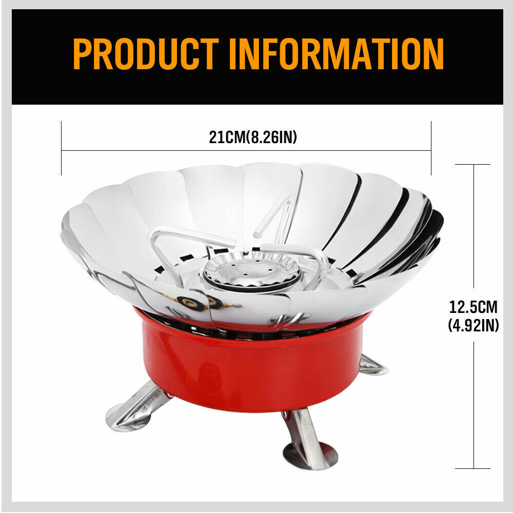 Compact and windproof outdoor gas burner, ideal for camping and outdoor cooking. Folding design for easy portability, with a sturdy and stable build