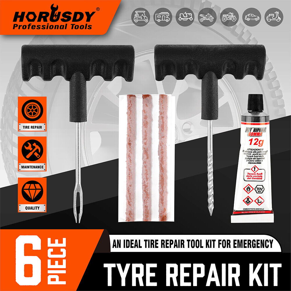 Tyre Repair Kit with Tools and Instructions