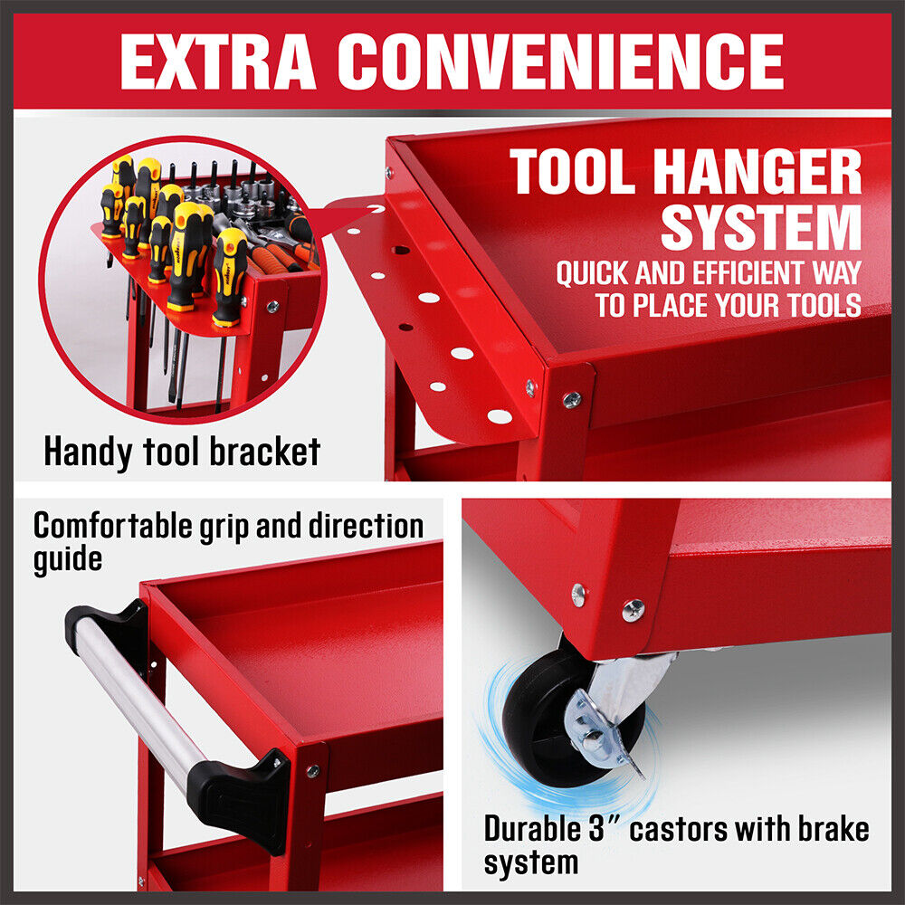 Heavy-Duty 3-Tier Tool Cart - Workshop Garage Storage Organizer with ample space and convenient features.