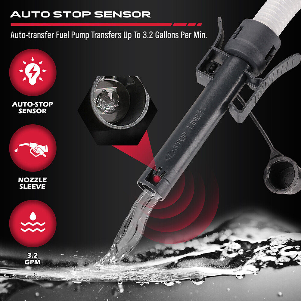 HORUSDY Battery-Powered Gasoline Hose Transfer Pump with Universal Adapters for Efficient Fuel Transfer