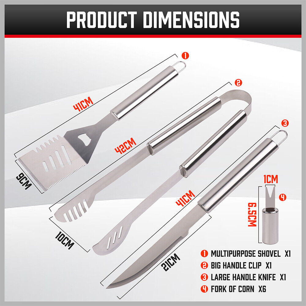 Complete 18-piece BBQ tool set crafted from durable stainless steel, including spatula, tongs, skewers, and more, housed in a sleek aluminum case