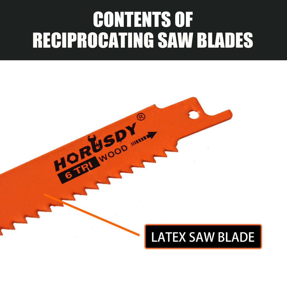 Multi-Pack of 10 Reciprocating Saw Blades for Wood and Metal Demolition Cutting, Including Bi-Metal and High-Carbon Steel Blades