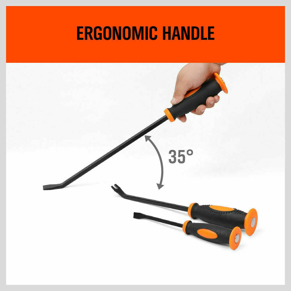 Robust 3-Piece Impact Pry Bar Set with go-through design for optimal striking force and comfort grip handles with guards for secure handling.
