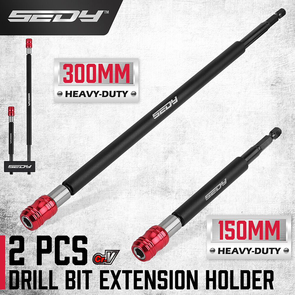 Two-piece SEDY magnetic drill bit extension set with a red quick-release collar, crafted for secure bit retention and rapid bit changes.