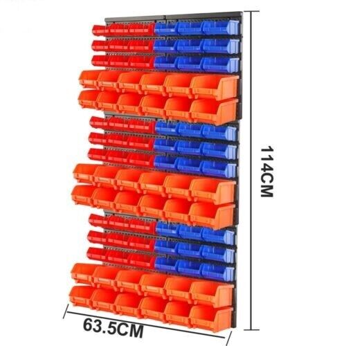 Comprehensive 90 Bin Wall Mounted Tool Organizer in Red, Blue, and Black - Perfect for Storing Nails, Screws, and Small Items