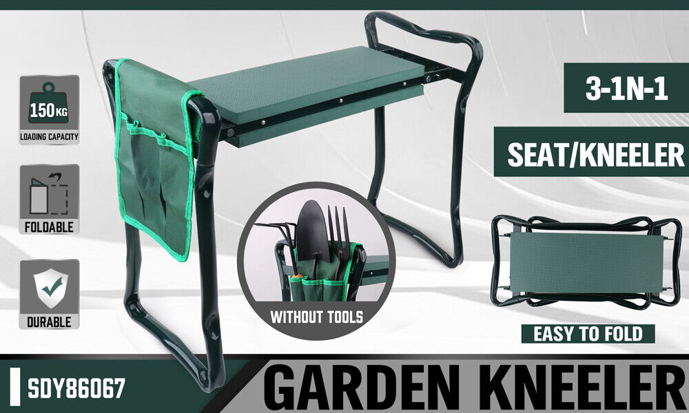 HORUSDY Garden Kneeler and Seat with Soft EVA Foam Padding and Tool Pouch, Foldable and Portable, Ideal for Gardening and Outdoor Work, Sturdy Steel Frame, Green