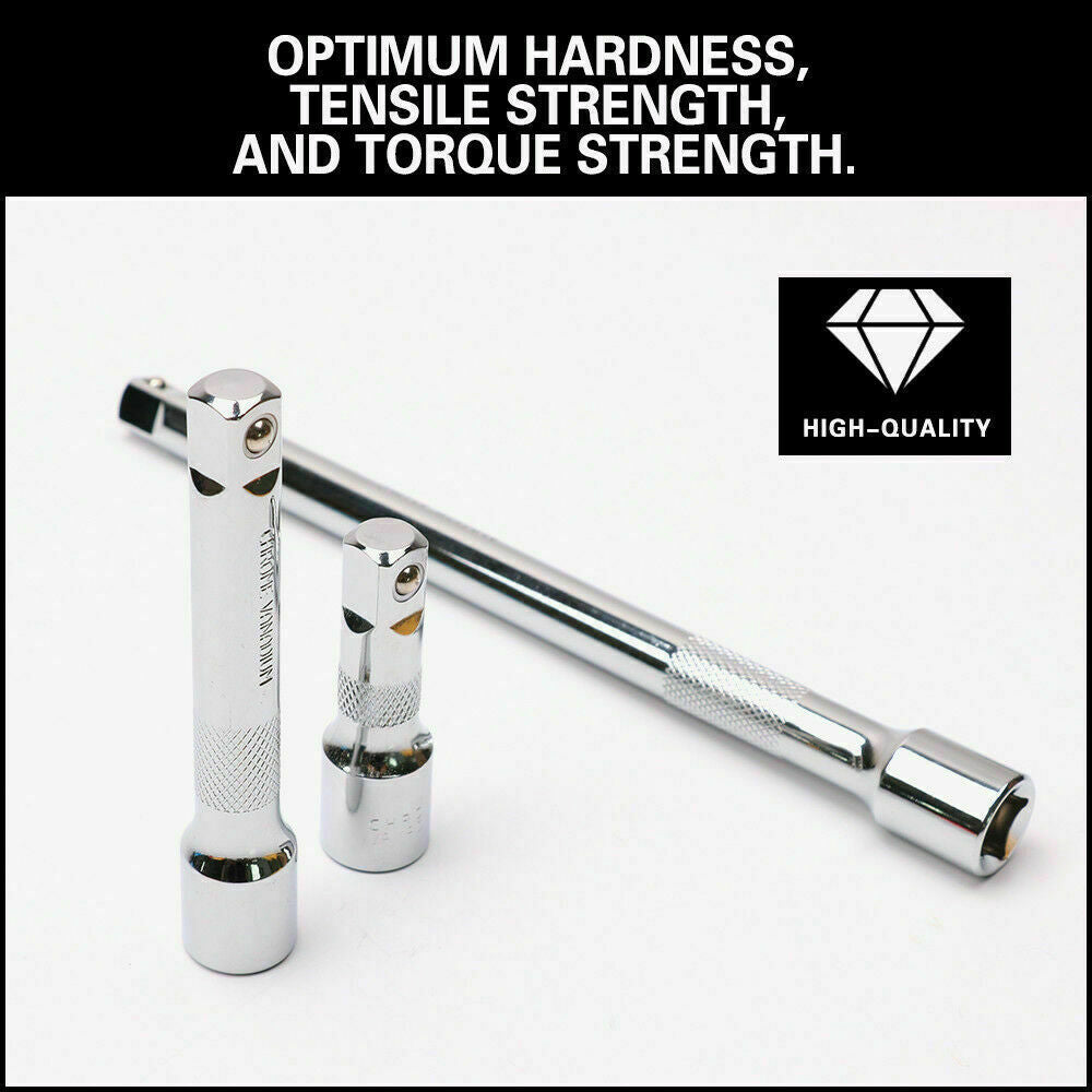 Robust 3-Piece Extension Bar Set with spring-loaded ball detent, knurled grip, and SmartKrome plating for 1/2" drive.
