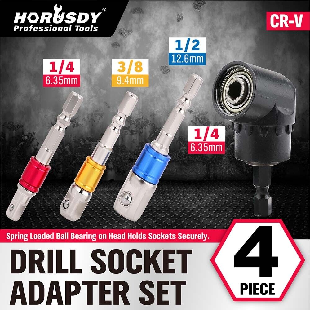 HORUSDY 3-Piece Drill Socket Adapter Set, Durable Chrome Vanadium Steel, 105-Degree Right-Angle Design, Universal Fit for Various Tools, Ideal for Mechanics and DIY Projects