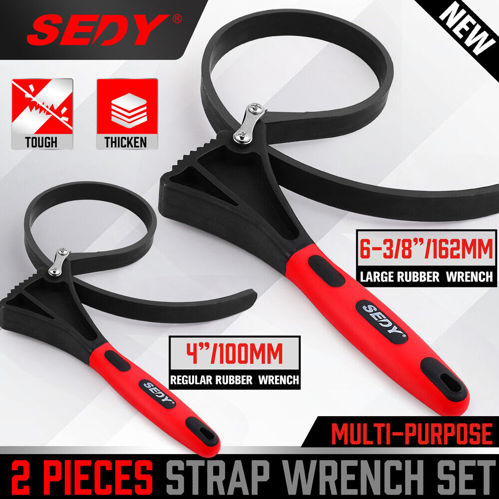 SEDY 2Pc Rubber Strap Wrench Set with anti-slip spiral burrs for various applications