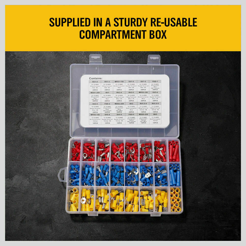 Electrical Wire Connectors Kit featuring 400 assorted terminals with Cable Crimper and Stripper Tool for various electrical projects