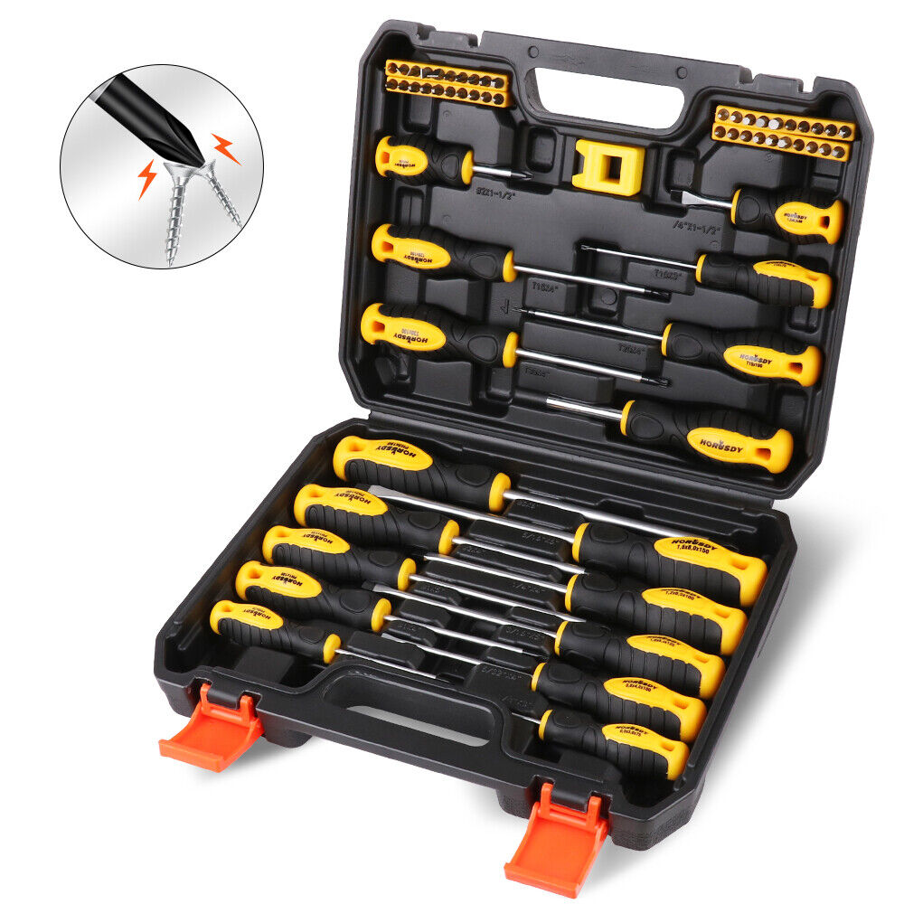 HORUSDY 58-Piece Magnetic Screwdriver Kit - Includes 16 Screwdrivers, Magnetizer, Demagnetizer, Screwdriver Holder, and 40 Replaceable Heads for Diverse Applications