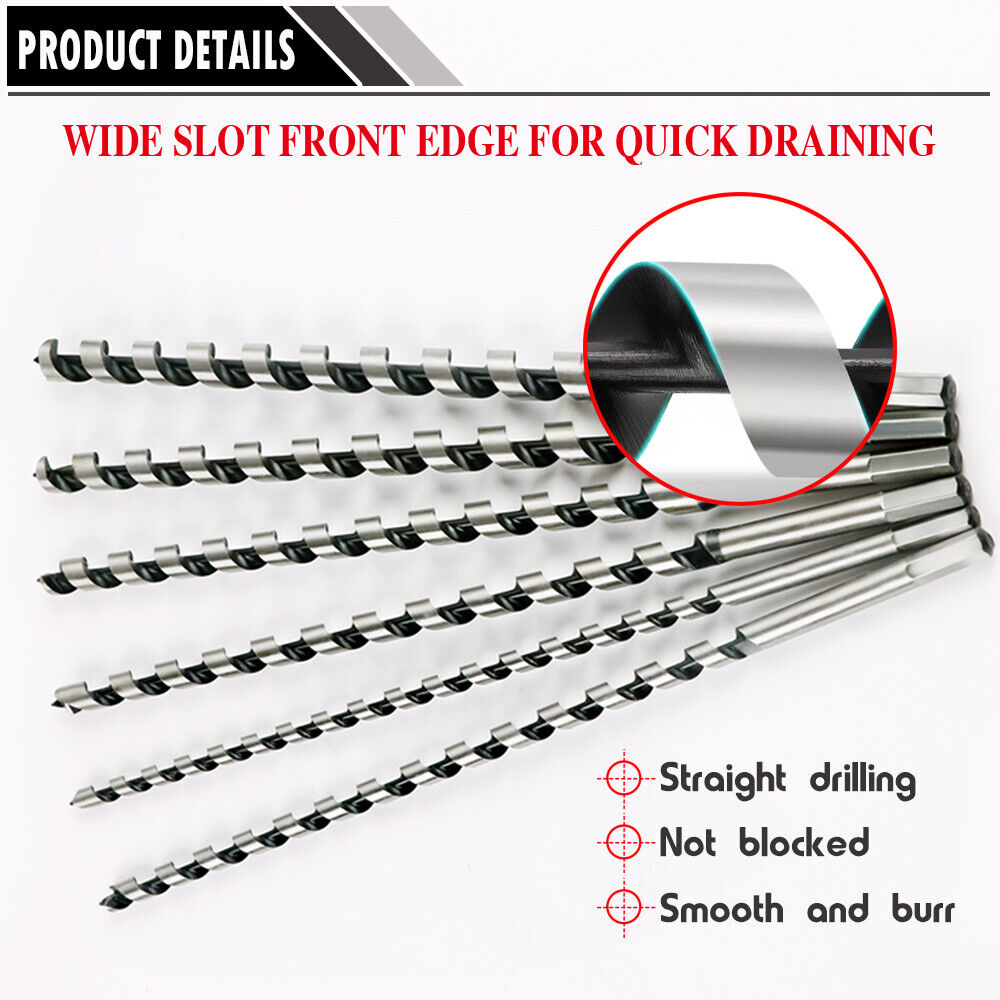 460mm Long 6Pc Auger Wood Drill Bits Set - 10-20mm Hex Shank, Includes Wooden Storage Box