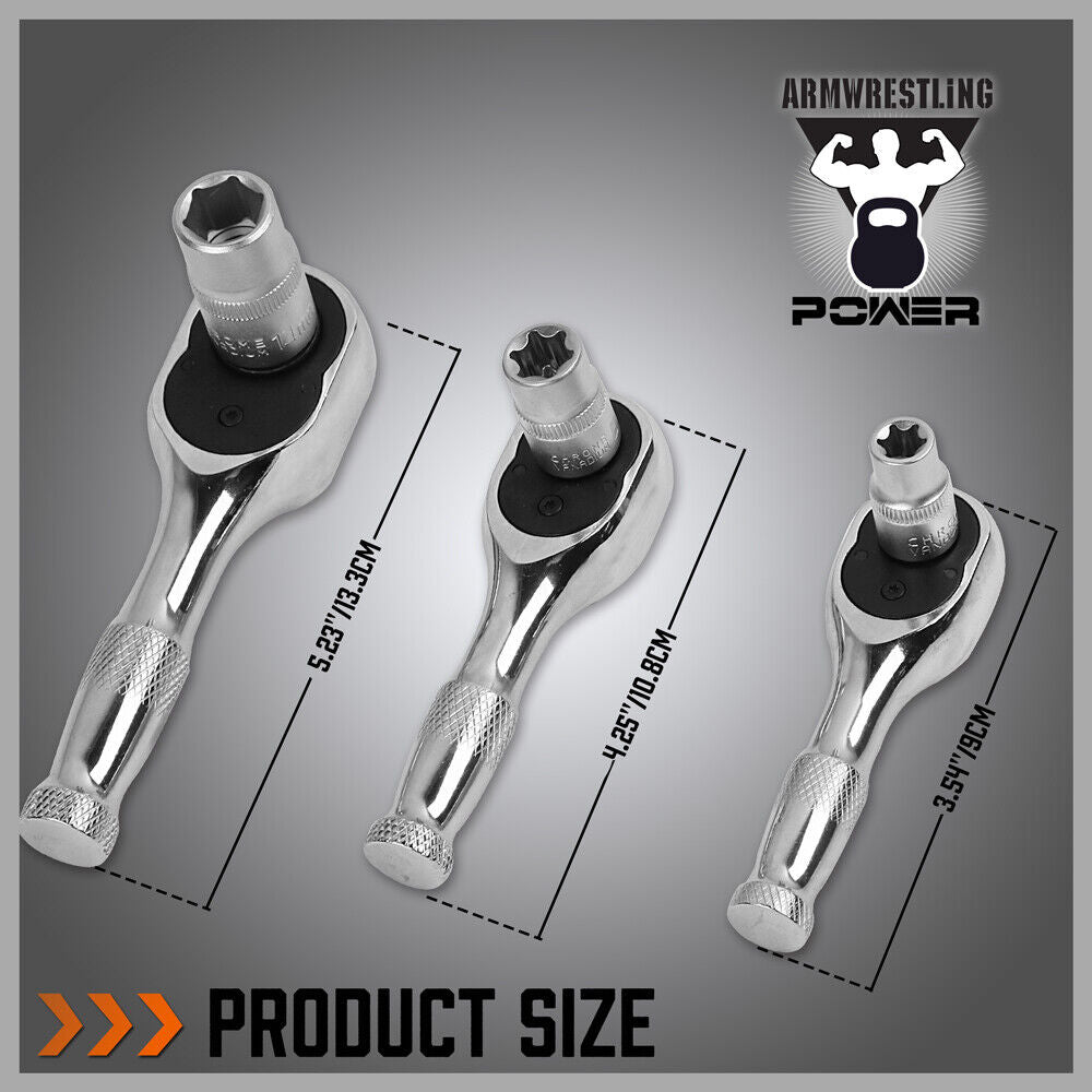 HORUSDY 3-Piece Stubby Socket Ratchet Wrench Set featuring 72-Tooth Mechanism and Durable CRV Construction, Sizes 1/2", 3/8", 1/4" with Storage Pouch
